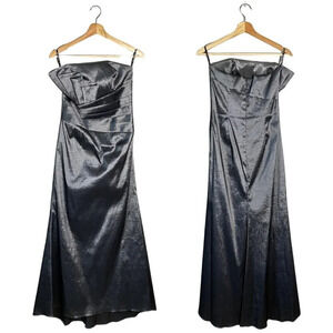Jessica McClintock Women's Size 8 Strapless Silver Tube Maxi Cocktail Dress Y2K